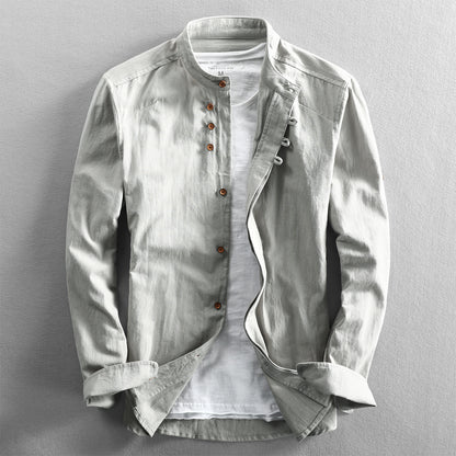 Men's Linen Cotton Stand Collar Casual Shirt