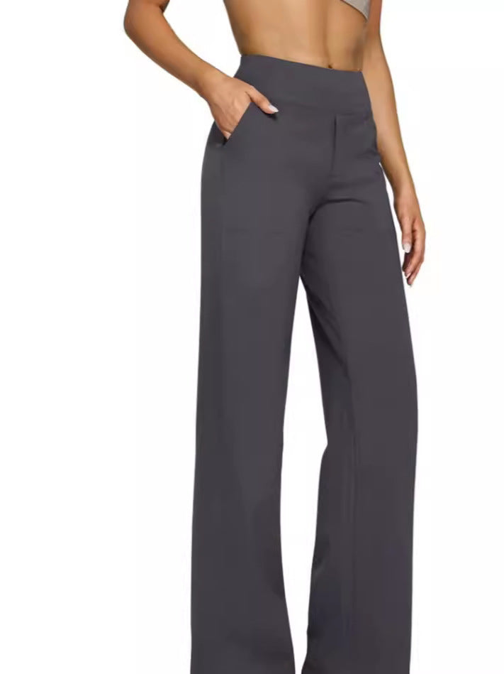 Casual High-Waisted Straight Pants Loose Pocket Yoga Pants