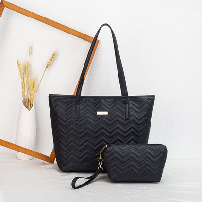 PU Embroidery Shoulder Tote Bag Set