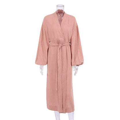 Women's Pure Cotton Double-Layer Gauze Long Bathrobe