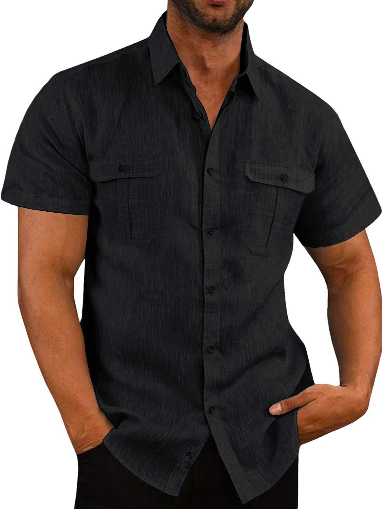 Mens Casual Short Sleeve Shirt with Pockets