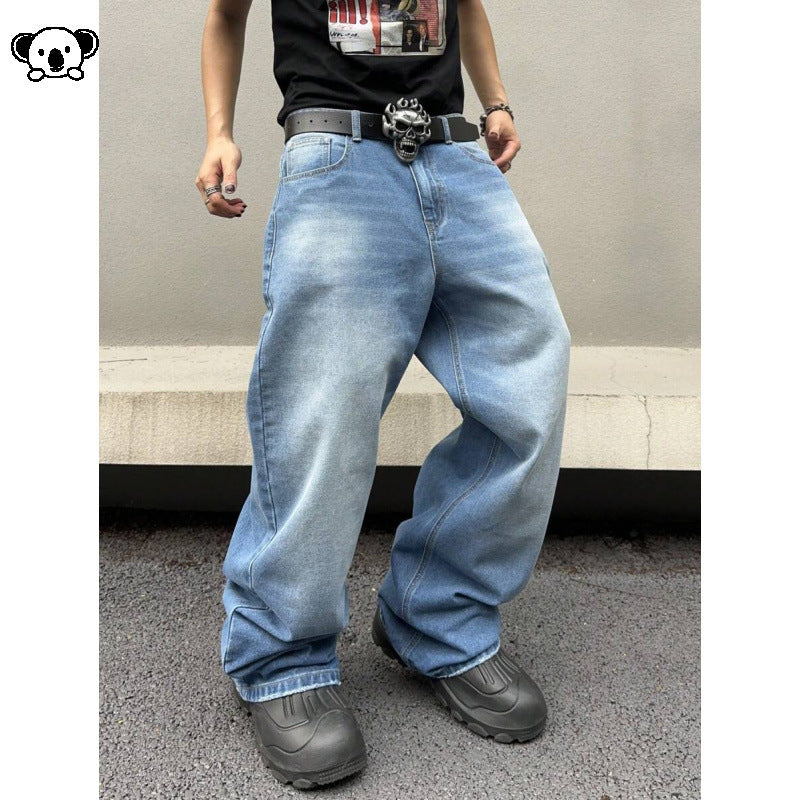 Washed Straight-Length Denim Pants