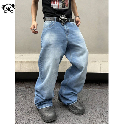 Washed Straight-Length Denim Pants