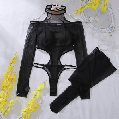 Sexy bodysuit met halternek van mesh