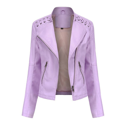 PU-leren korte slim fit damesjack met ritssluiting