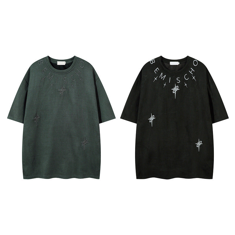 Men's Short Sleeve T-Shirt with Letter and Star for Summer