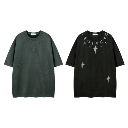 Men's Short Sleeve T-Shirt with Letter and Star for Summer