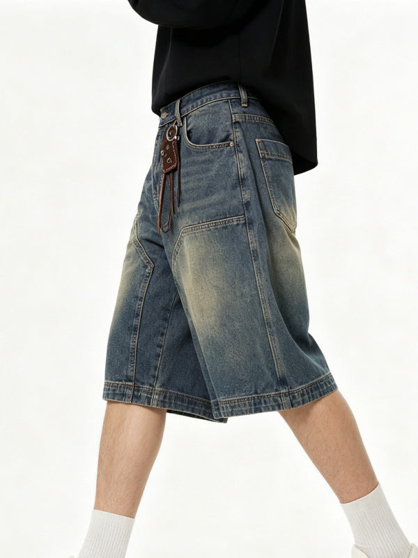 Vintage gewassen oversized katoenen denim shorts