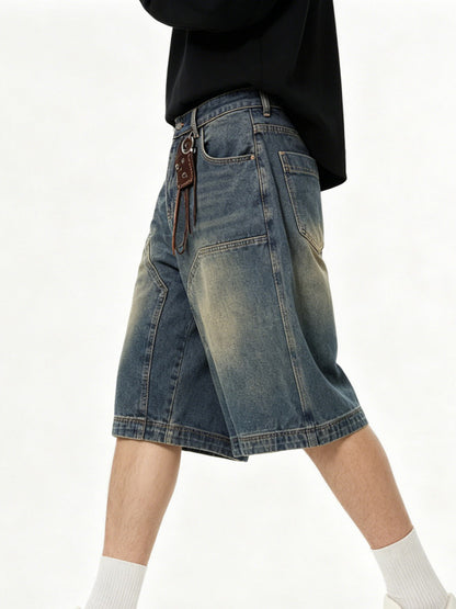Vintage gewassen oversized katoenen denim shorts