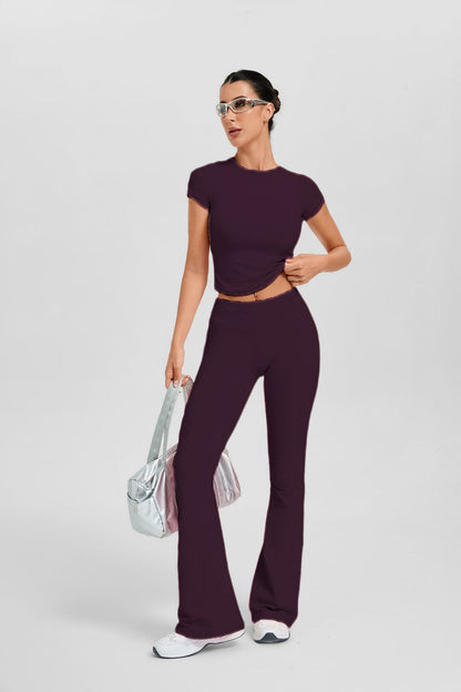 Women's Short Sleeve Flared Leg 2-Piece Yoga Set