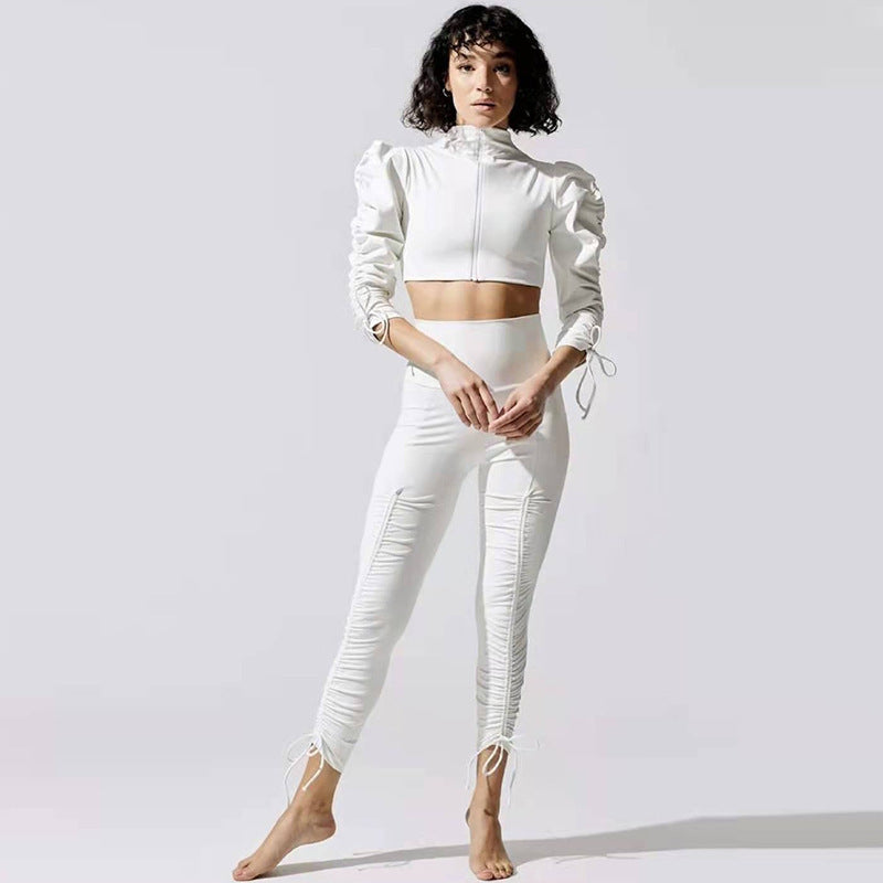 Amerikaans Top Met Lange Bubbelmouw Rits En Gerimpelde Broek Set Of Los