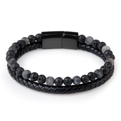 Natuursteen gevlochten armband van echt leer voor heren
