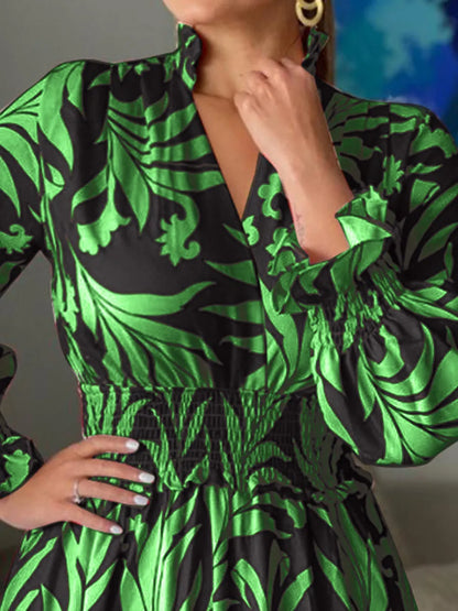 Maxi-jurk met print en ruchesmouwen