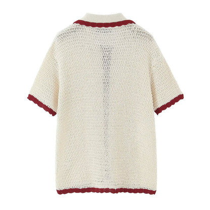 Women's Clothing Polo Shirt Knit Jacket + Knit Shorts Set
