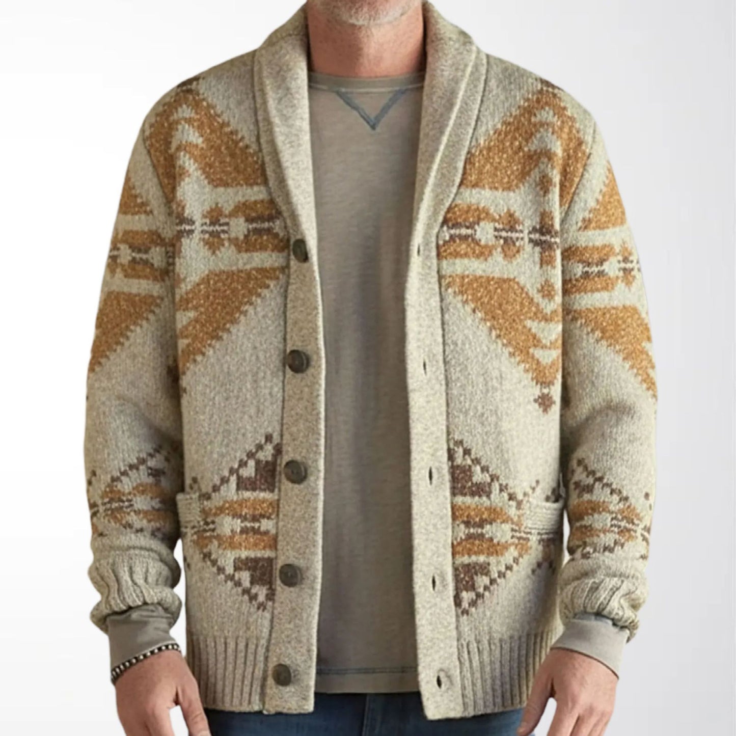 Cross-Border New Men's Ethnic Style Retro Geometric Jacquard Knitted Cardigan Autumn and Winter Loose Warm Sweater Sy0052