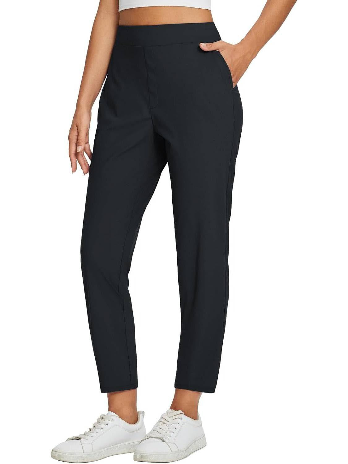 Womens High Waisted Elastic Pocket Casual Pants