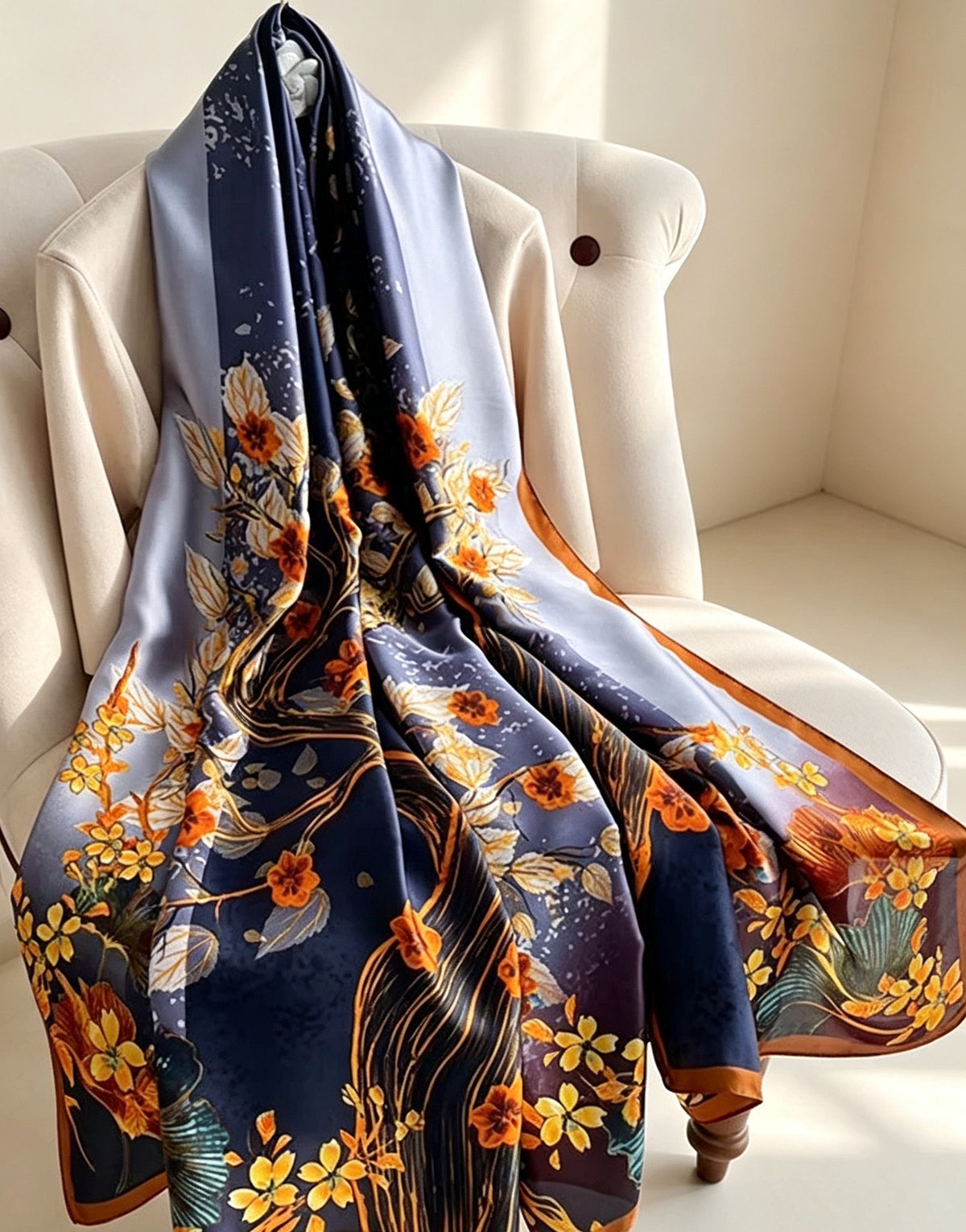 Women's Lijin Satin Scarf Floral Print Shawl