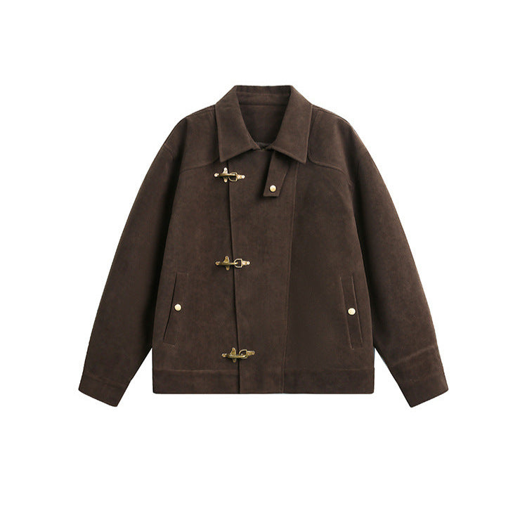 Retro Metal Buckle Solid Color Unisex Workwear Jacket