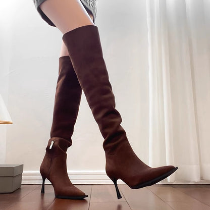Retro Suede High Heel Over Knee Boots