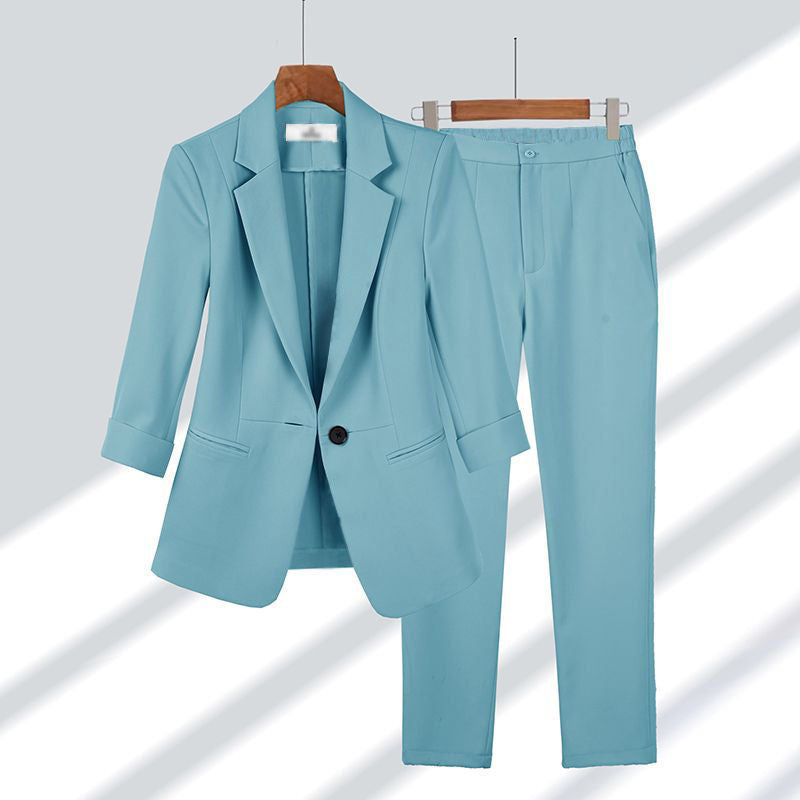 Simple Solid Color Large Size Suit Elegant Slim Fit Two-Piece