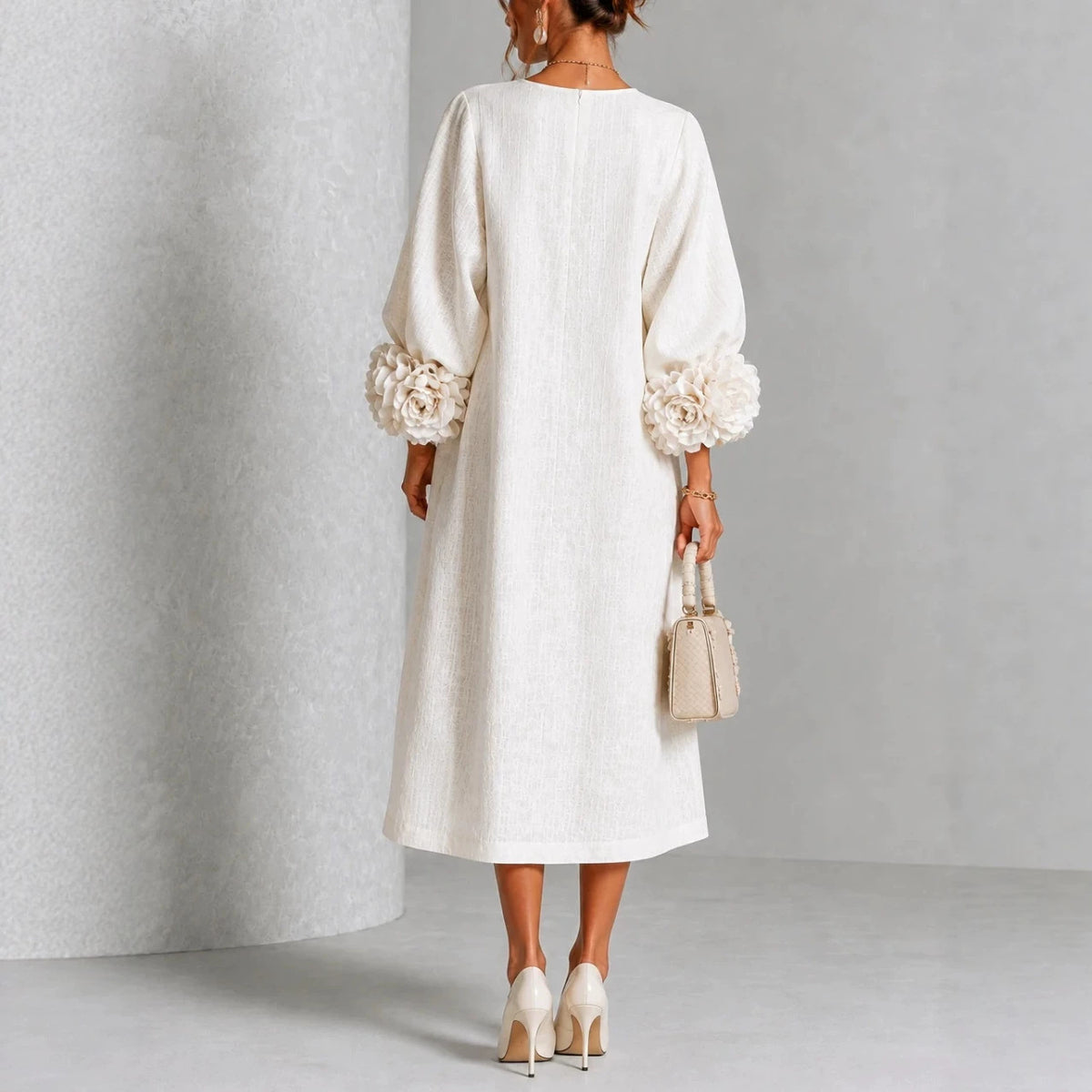 Elegant Floral Sleeve Cotton Linen Dress