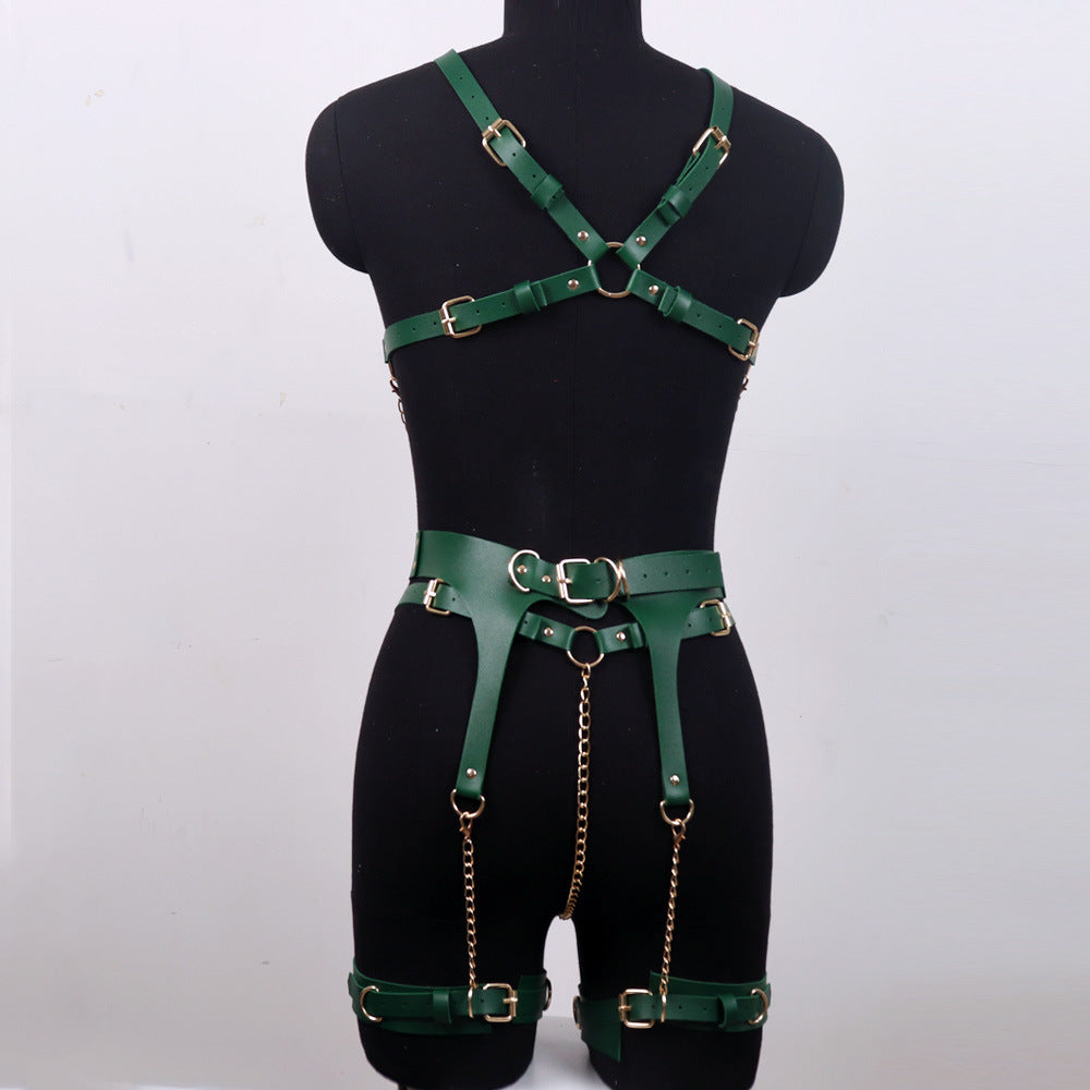 Adjustable PU Leather Bondage Jumpsuit with Chains