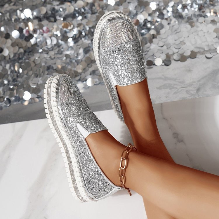 Women's Casual Rhinestone Loafers with Thick Sole