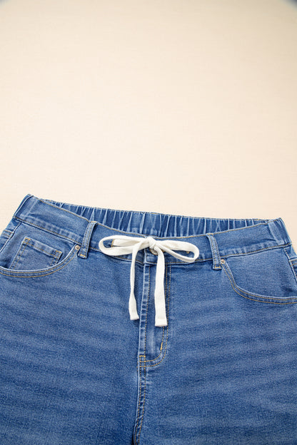 Jeans met acid wash-effect en vetersluiting plus size