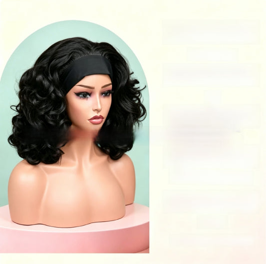 Elastic Headband Wig with Wavy Curls