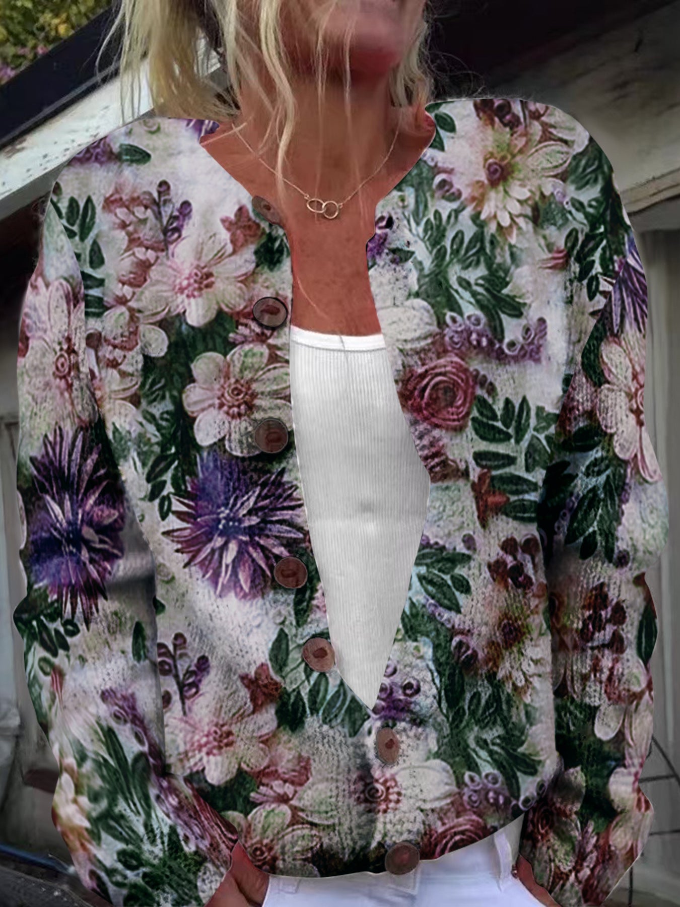 Womens 3D Printed Knit Cardigan