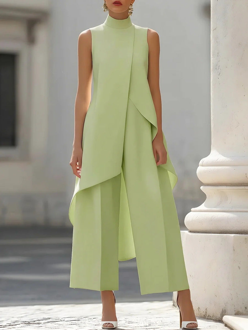 Womens High-Neck Sleeveless Wide-Leg Pants Set