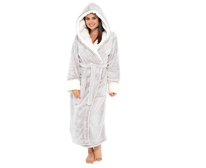 Long Hooded Bathrobe Nightgown with Belt