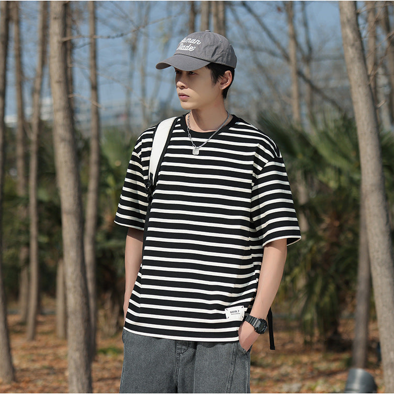 Short sleeved striped T-shirt men's summer new loose fit
