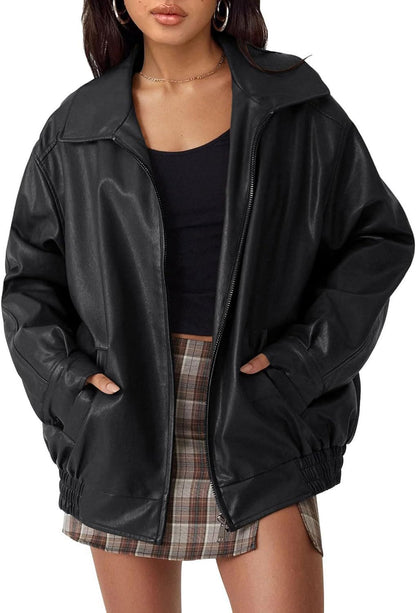Women's Oversized Leather Motorcycle Jacket