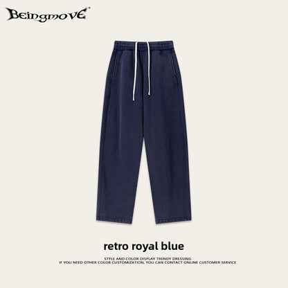 Retro Washed 400g Fleece Lined Curved Cut Straight Leg Sweatpants for Men