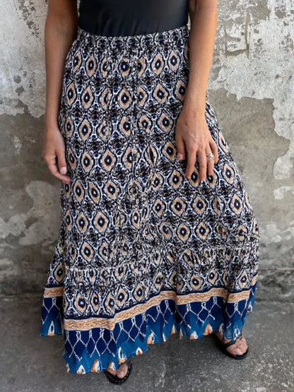 Ruffled Printed Maxi Skirt