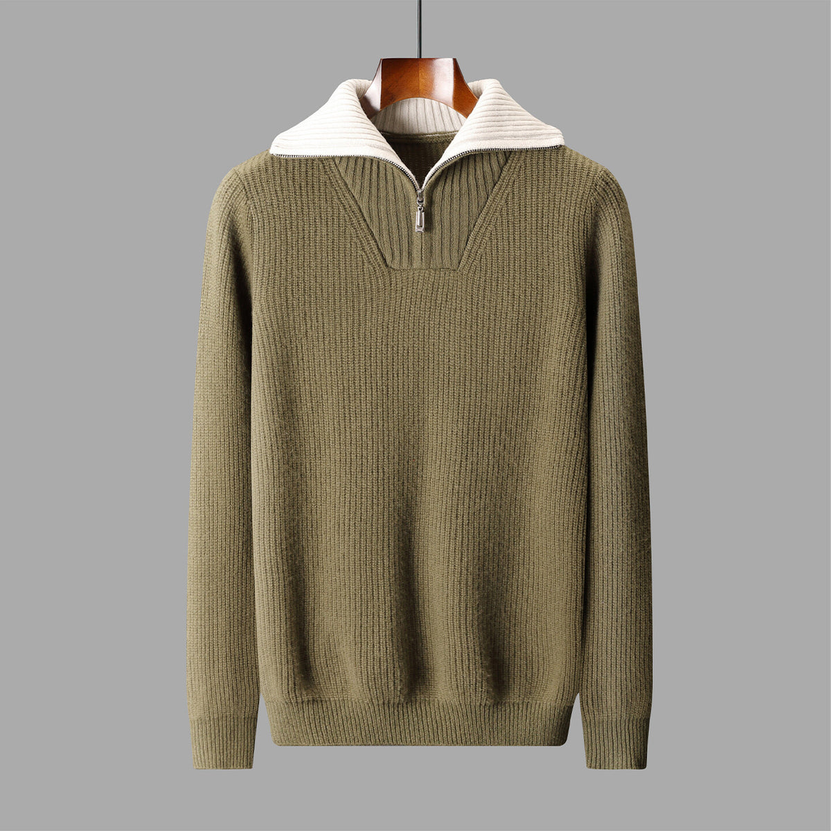 Pure Wool Knitted Jacket Convertible Turtleneck Mens Sweater