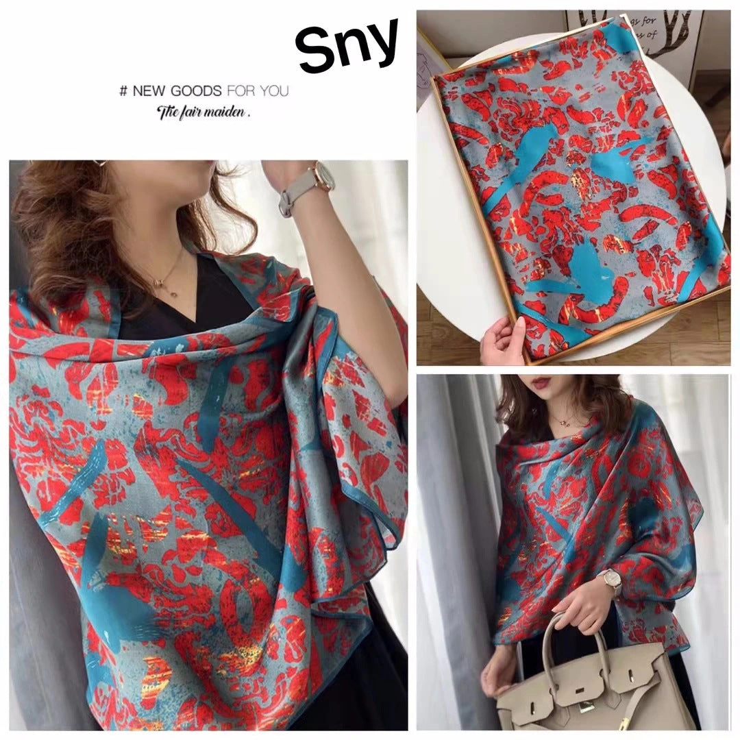 Women's Lijin Satin Scarf Floral Print Shawl