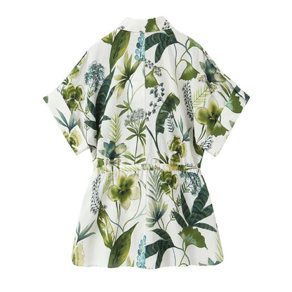 Women's Printed Shirt + Straight Leg Pants Set