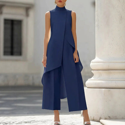 Womens High-Neck Sleeveless Wide-Leg Pants Set