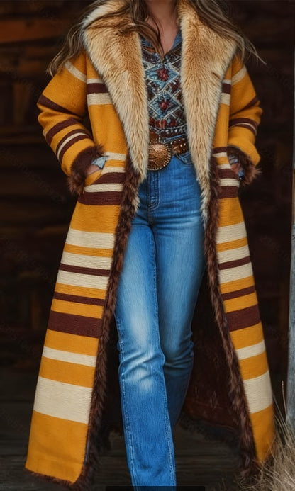 Retro Warm Printed Long Coat