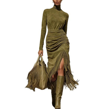 Elegant Fringe Dress for Women, Long Maxi Dress with Flowing Style Fashionable and Chic Design
