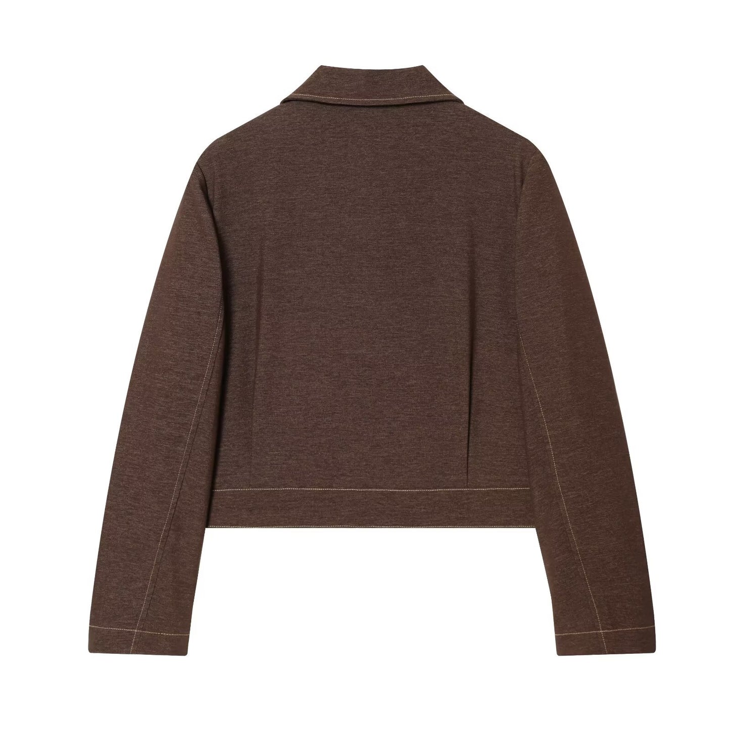 Collar zipper long sleeved flip pocket short jacket