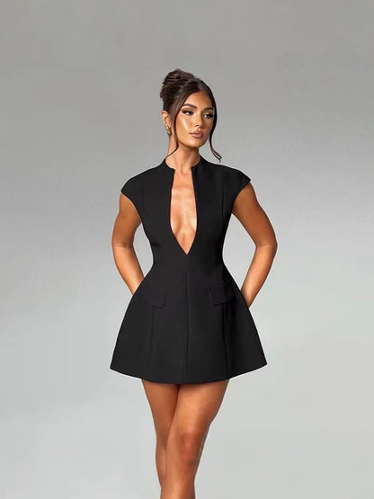 Womens Sleeveless V-Neck Short Dress