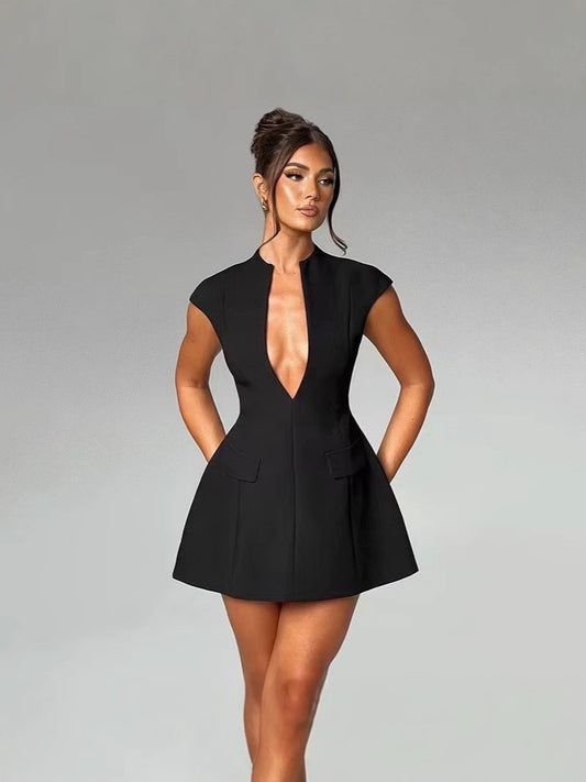 Womens Sleeveless V-Neck Short Dress