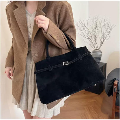 Suede Belt Buckle Tote Bag