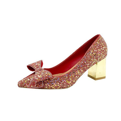 Kristallen pailletten puntige pumps met blokhak