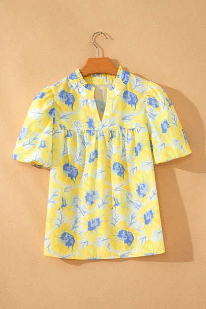 Zomerblouse met korte pofmouwen en bloemenprint
