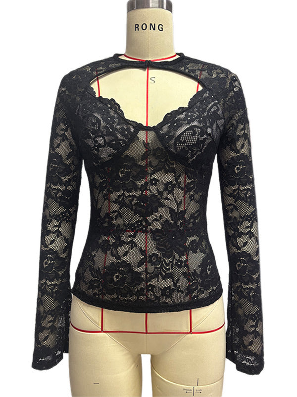 Womens Slim Fit Lace Long Sleeve Top
