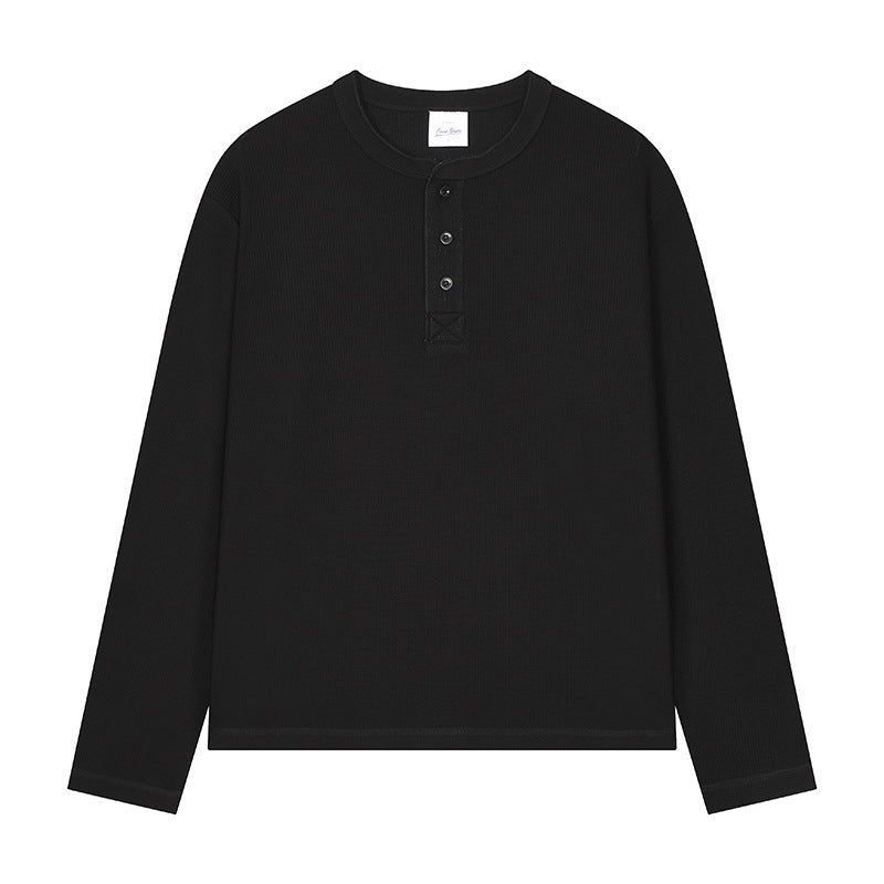 Men's Lightweight Waffle Knit Long Sleeve Henry Collar T-Shirt